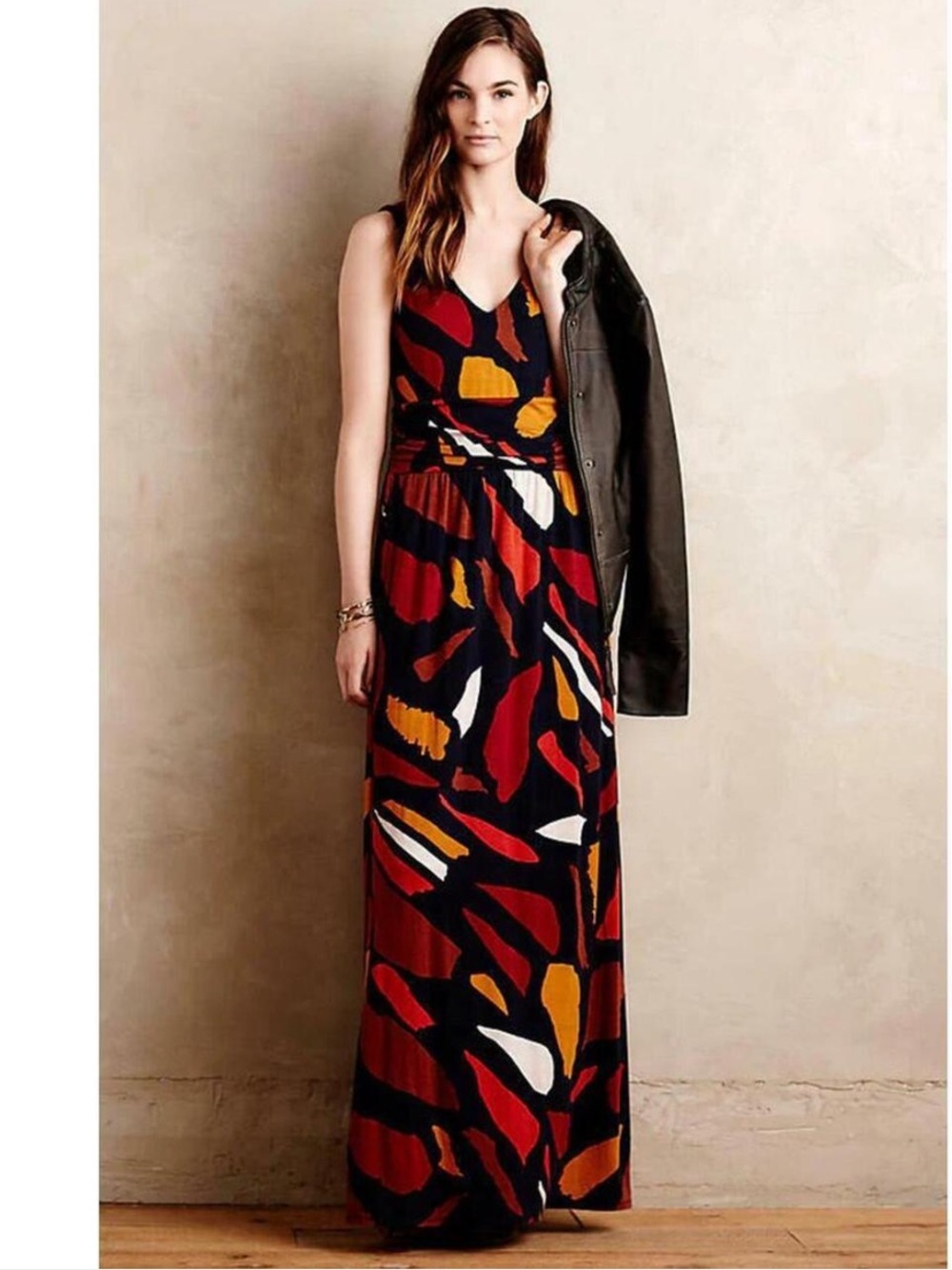 Maeve by Anthropologie Chava maxi dress w/ red, yellow, brown & white Size: XS